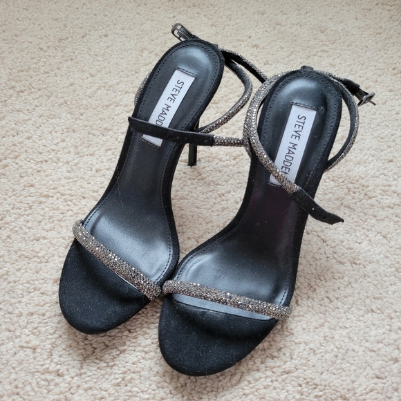 Steve Madden Rhinestone Strap Black Heels Size 5.5 - Picture 4 of 5